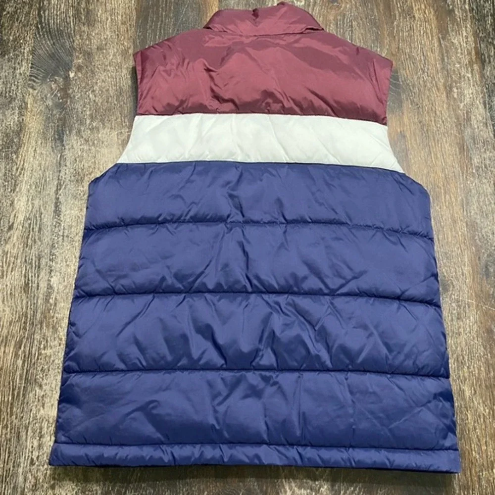 Janie and Jack Navy Maroon‎ Striped Puffer Vest Boys Sz 7-8 Water Resistant